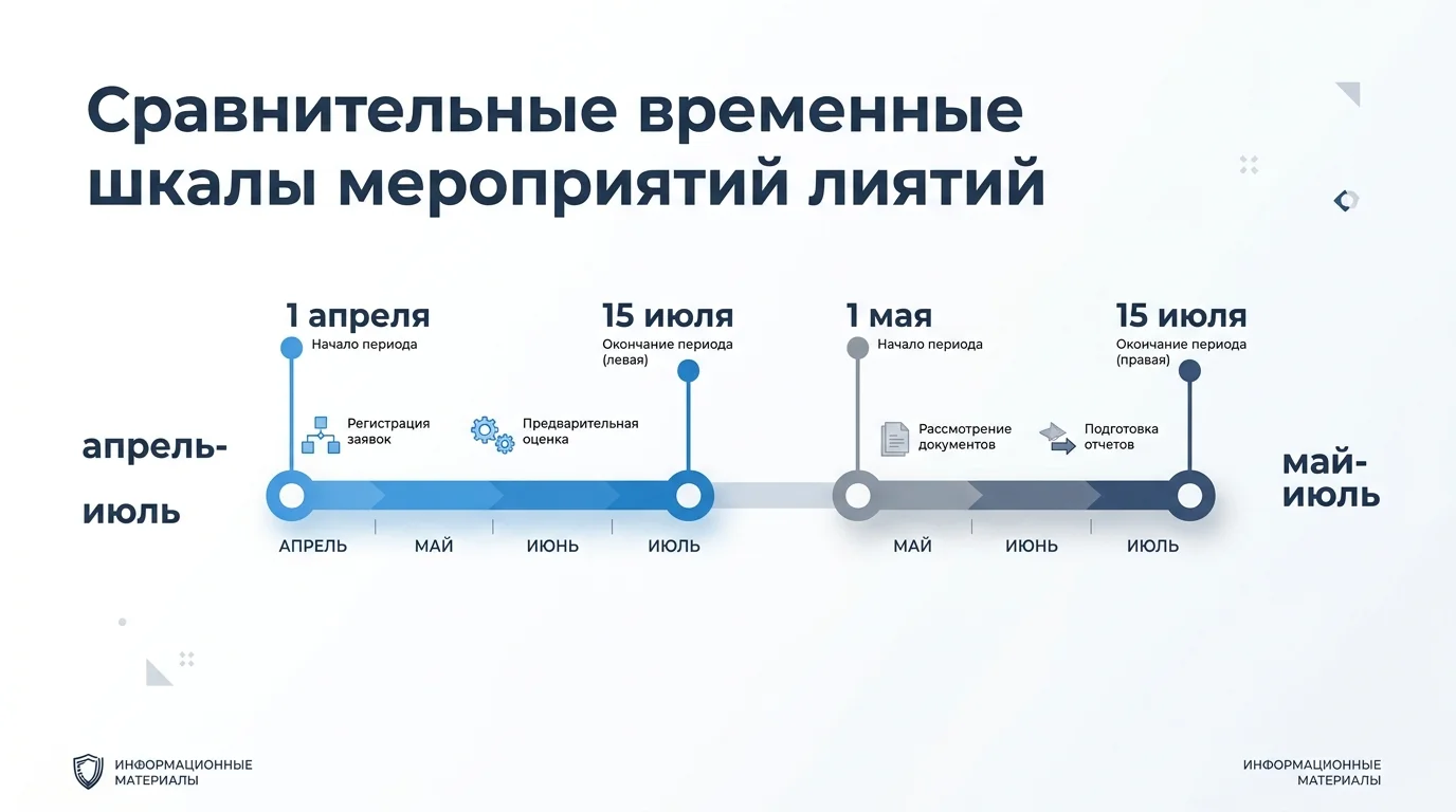 Нейтральная инфографика с двумя временными шкалами весенней отправки: апрель–июль и май–июль