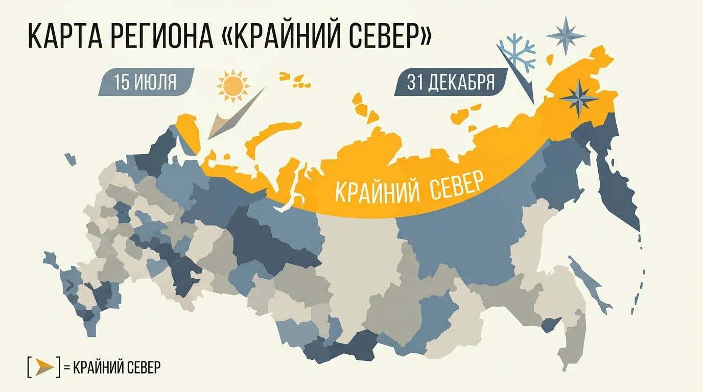 Схема с обозначением Крайний Север и датами 15 июля и 31 декабря