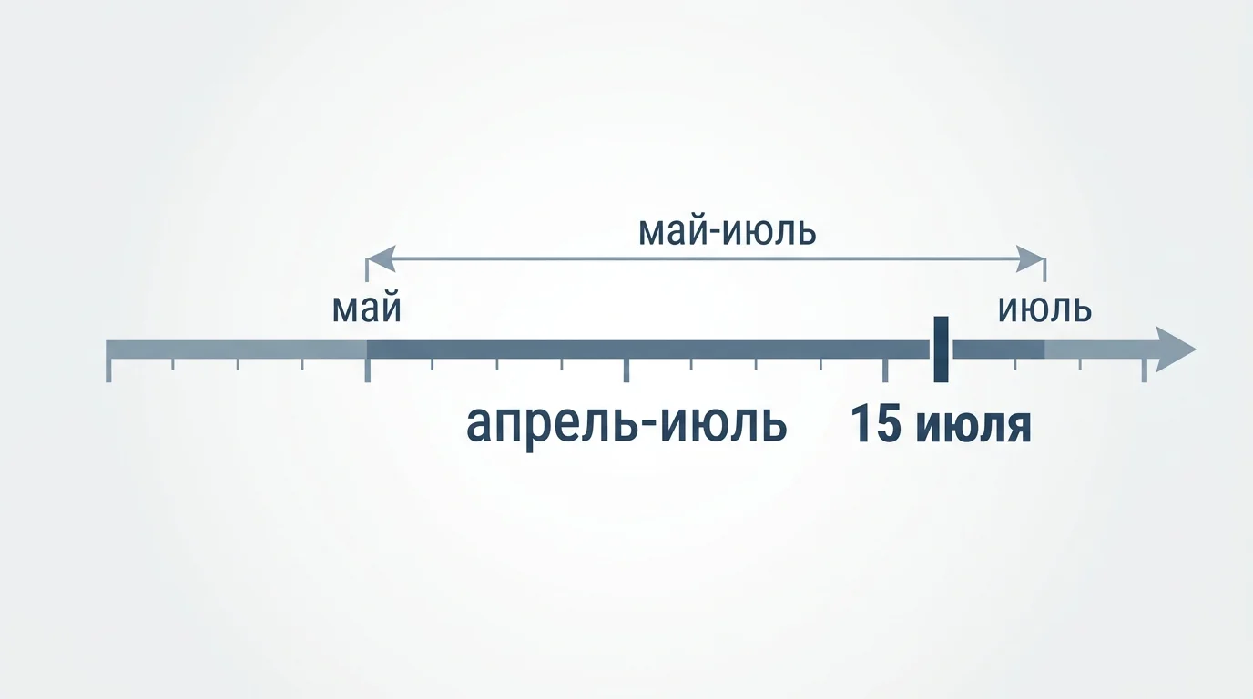 Таймлайн весенней отправки в 2026 году: апрель—июль с отметкой 15 июля и линией для мая—июля