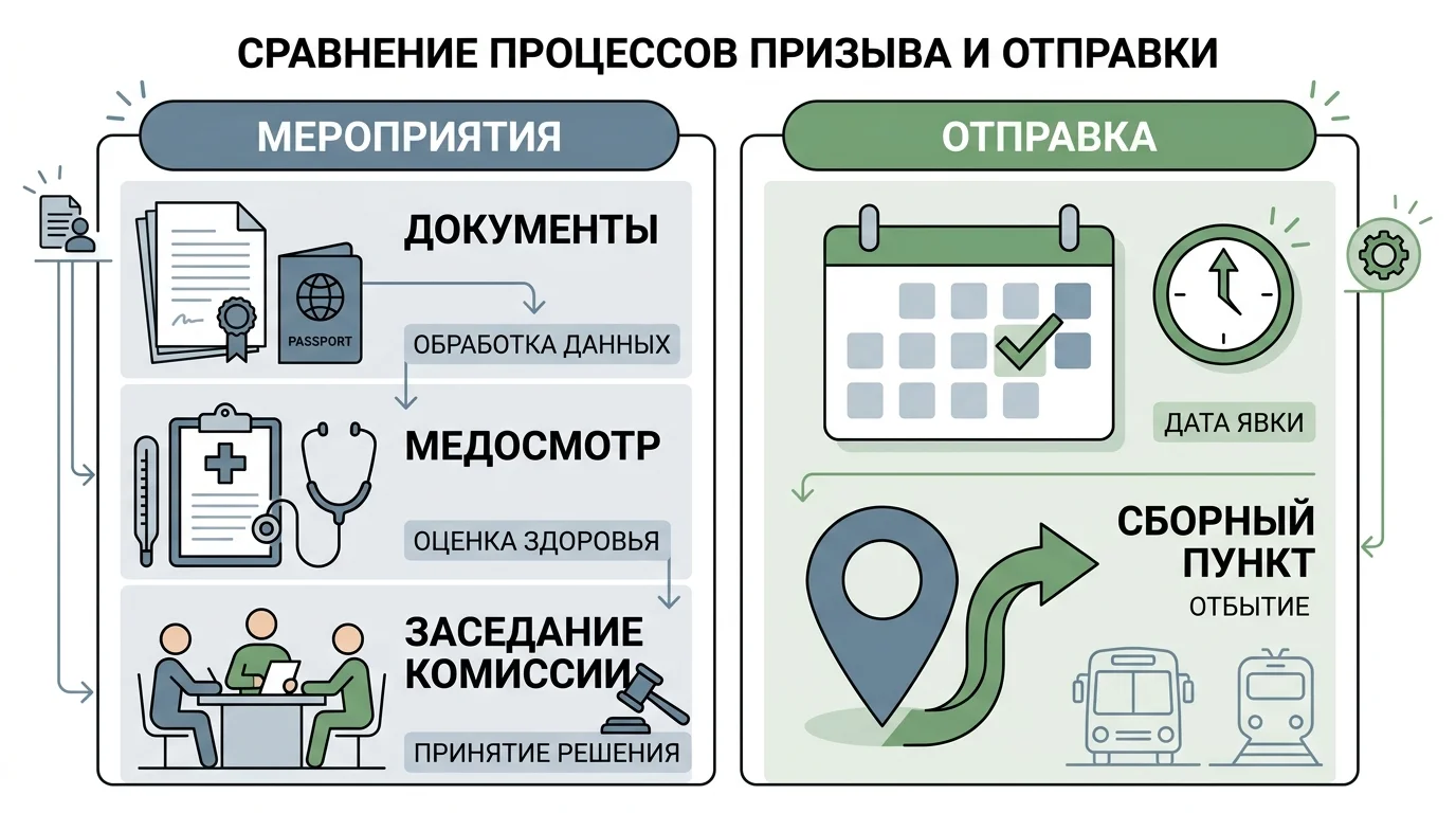 Схематичная диаграмма: призывные мероприятия vs отправка в войска